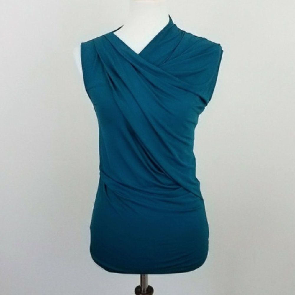 Helmut Lange Teal Sleeveless Asymmetrical Top